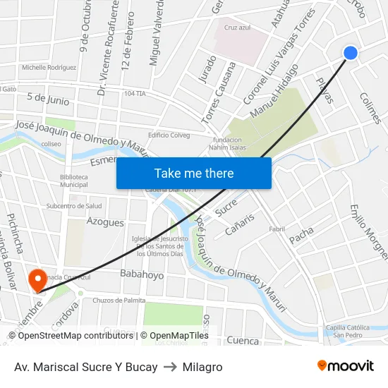Av. Mariscal Sucre Y Bucay to Milagro map