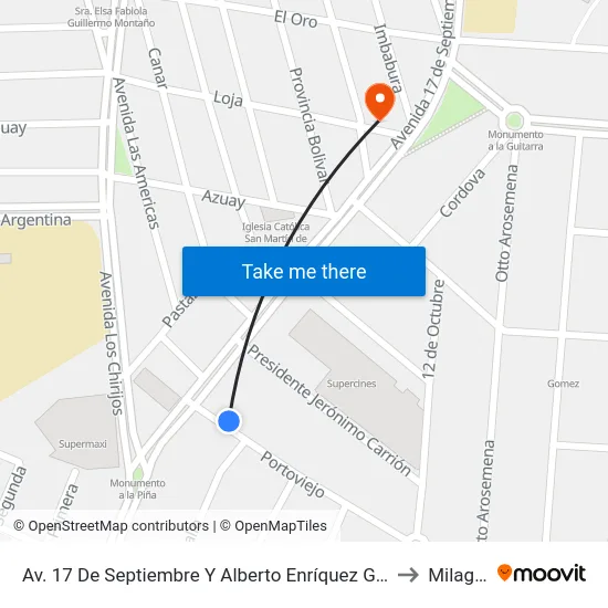 Av. 17 De Septiembre Y Alberto Enríquez Gallo to Milagro map