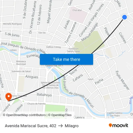 Avenida Mariscal Sucre, 402 to Milagro map