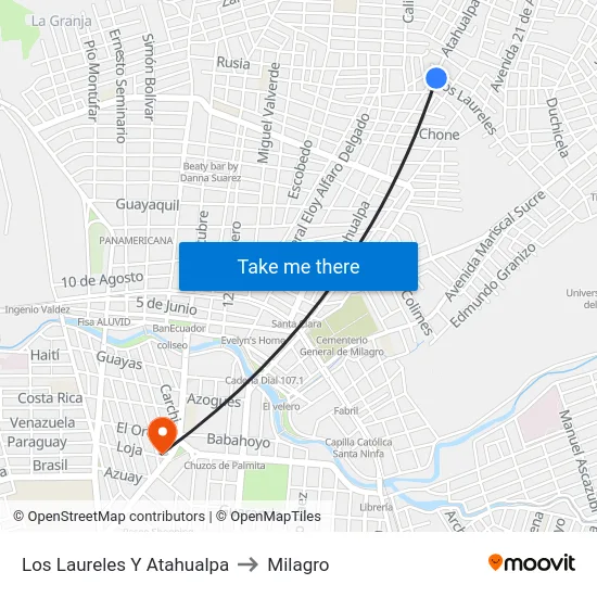 Los Laureles Y Atahualpa to Milagro map