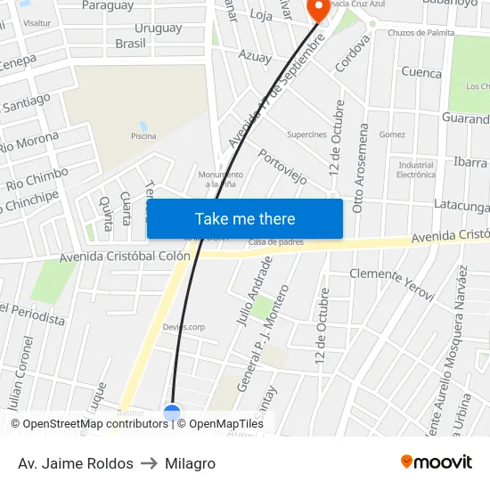 Av. Jaime Roldos to Milagro map