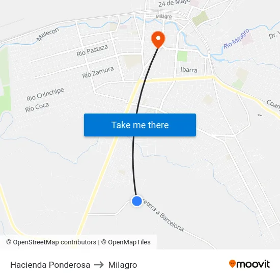 Hacienda Ponderosa to Milagro map