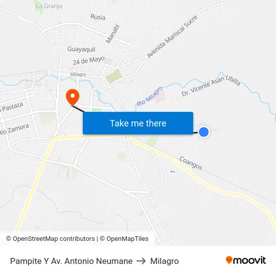 Pampite Y Av. Antonio Neumane to Milagro map