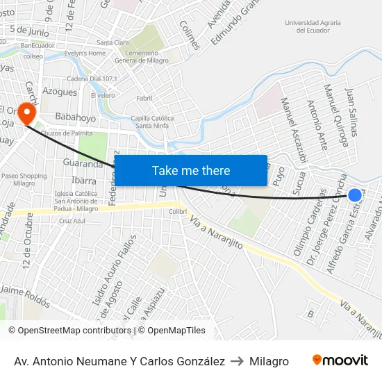 Av. Antonio Neumane Y Carlos González to Milagro map