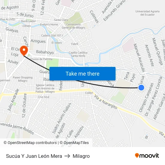 Sucúa Y Juan León Mera to Milagro map