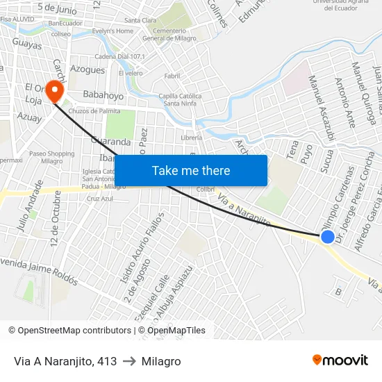 Via A Naranjito, 413 to Milagro map