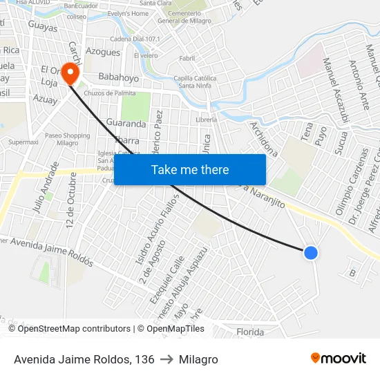 Avenida Jaime Roldos, 136 to Milagro map