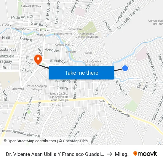 Dr. Vicente Asan Ubilla Y Francisco Guadalupe to Milagro map