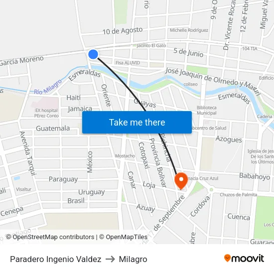 Paradero Ingenio Valdez to Milagro map