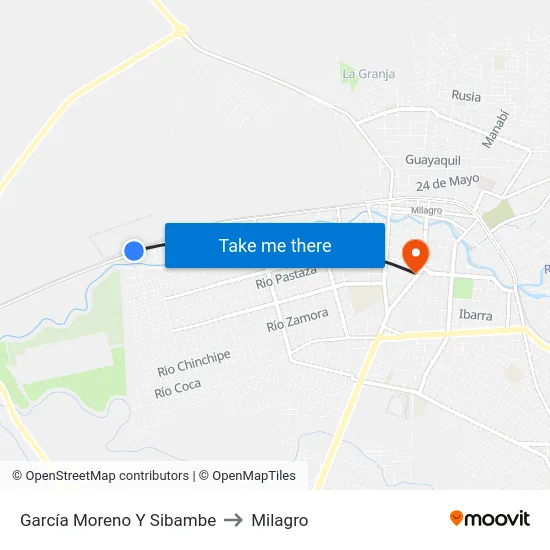 García Moreno Y Sibambe to Milagro map