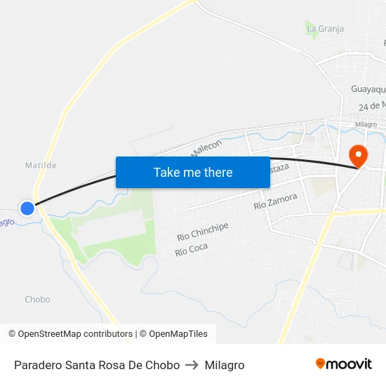 Paradero Santa Rosa De Chobo to Milagro map