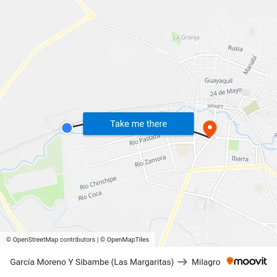 García Moreno Y Sibambe (Las Margaritas) to Milagro map