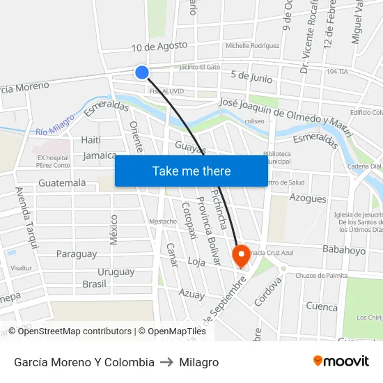 García Moreno Y Colombia to Milagro map