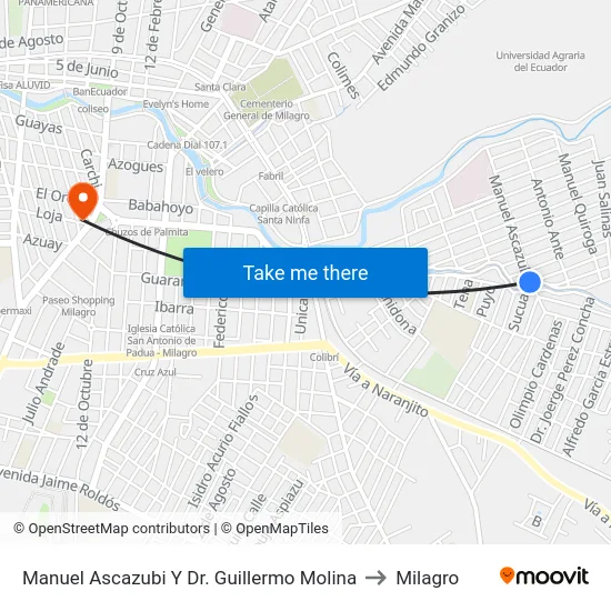 Manuel Ascazubi Y Dr. Guillermo Molina to Milagro map