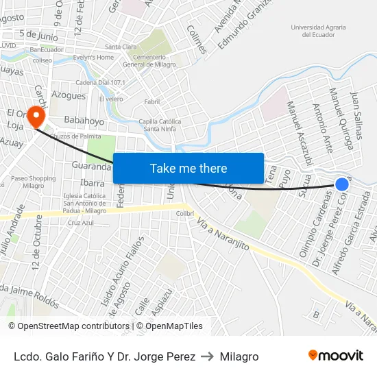 Lcdo. Galo Fariño Y Dr. Jorge Perez to Milagro map