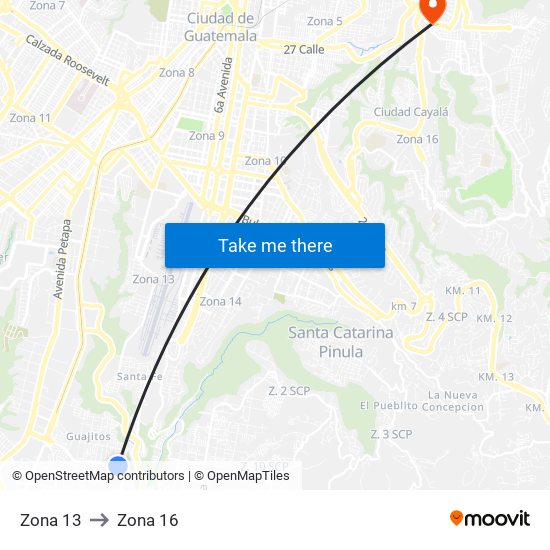 Zona 13 to Zona 16 map