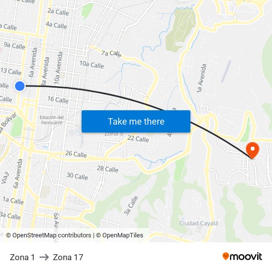 Zona 1 to Zona 17 map