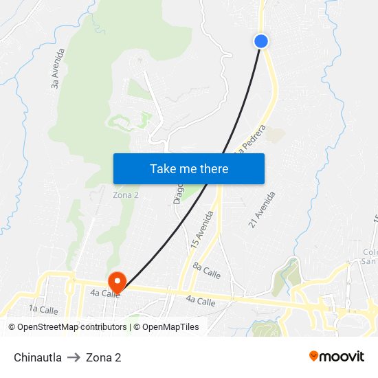 Chinautla to Zona 2 map