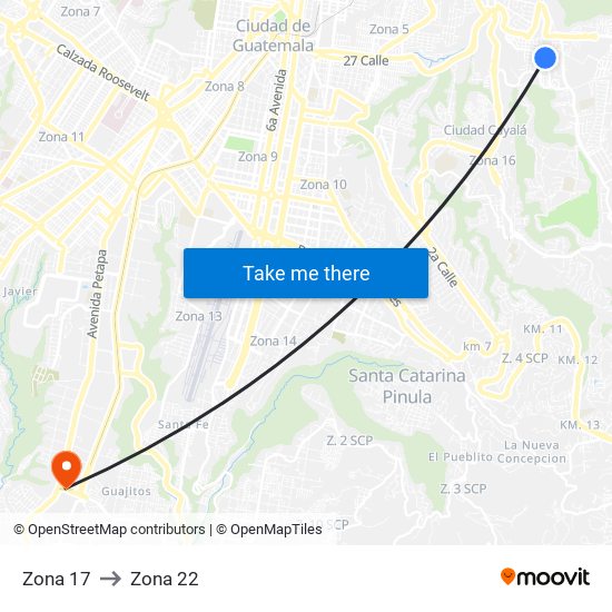 Zona 17 to Zona 22 map