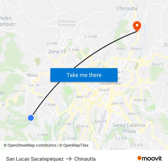 San Lucas Sacatepéquez to Chinautla map