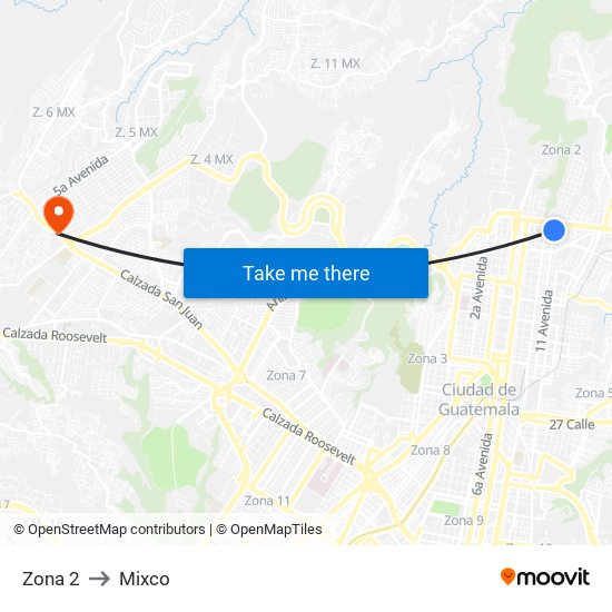 Zona 2 to Mixco map