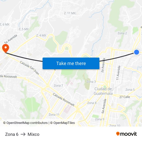 Zona 6 to Mixco map