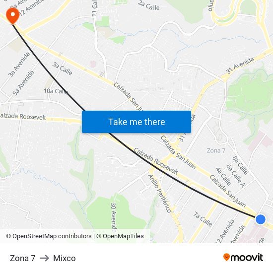 Zona 7 to Mixco map