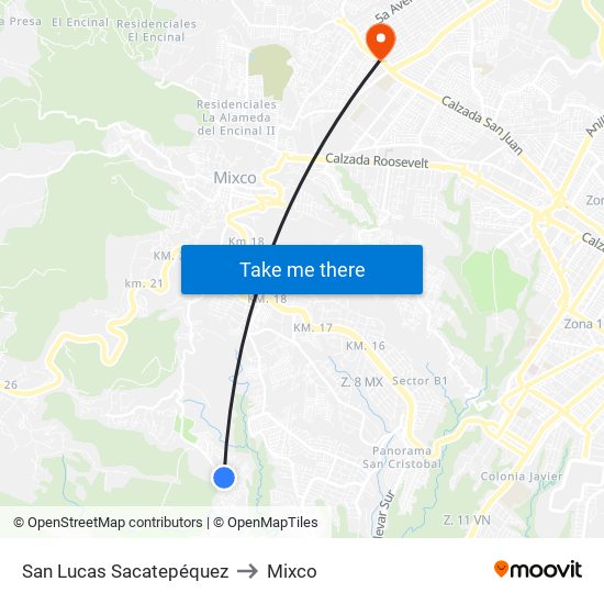San Lucas Sacatepéquez to Mixco map