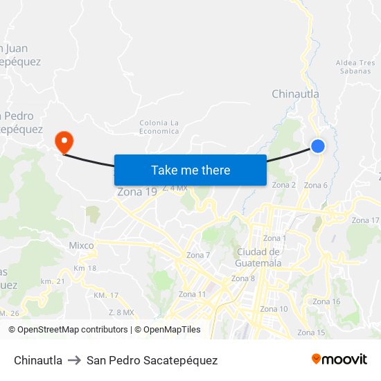 Chinautla to San Pedro Sacatepéquez map