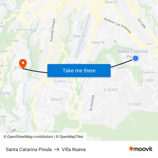Santa Catarina Pinula to Villa Nueva map