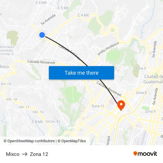 Mixco to Zona 12 map