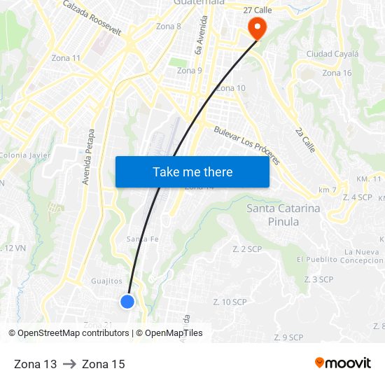 Zona 13 to Zona 15 map