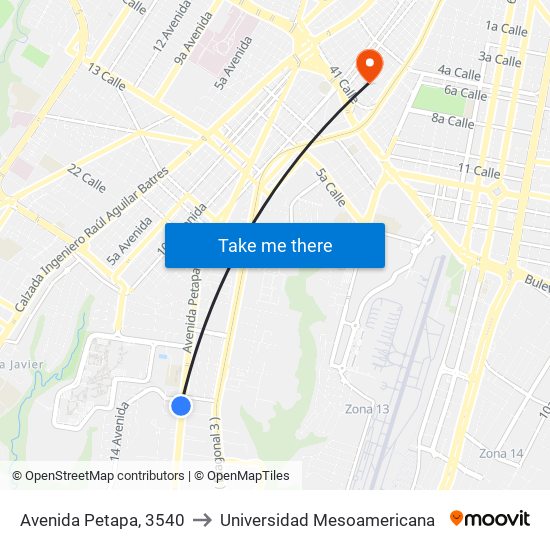 Avenida Petapa, 3540 to Universidad Mesoamericana map