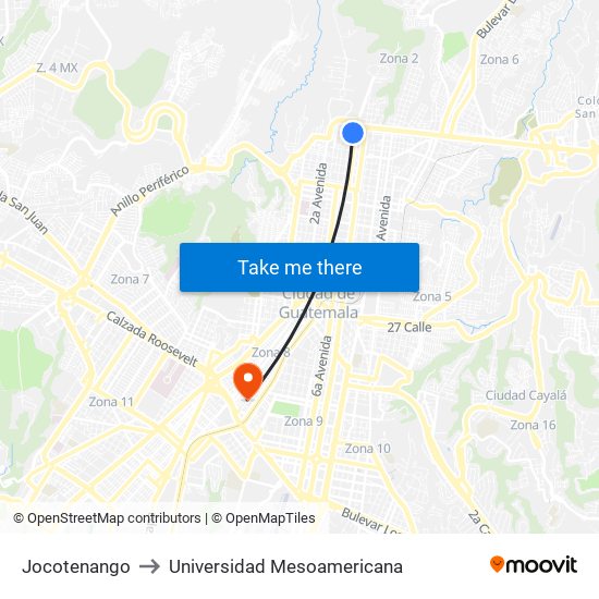 Jocotenango to Universidad Mesoamericana map
