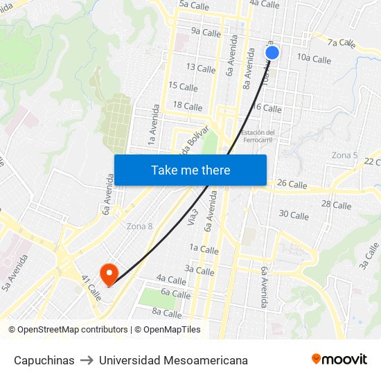 Capuchinas to Universidad Mesoamericana map