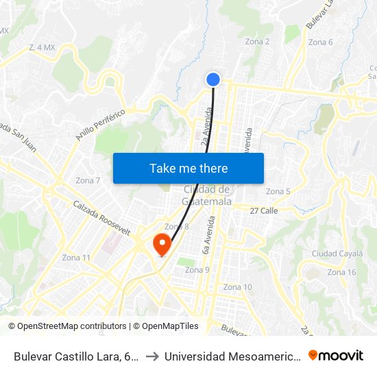 Bulevar Castillo Lara, 6-40 to Universidad Mesoamericana map