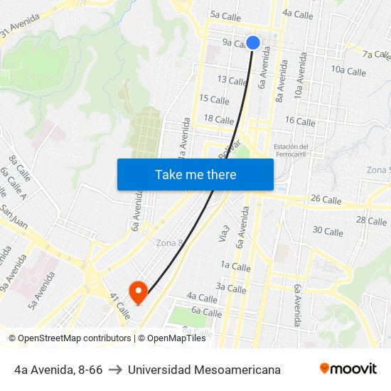 4a Avenida, 8-66 to Universidad Mesoamericana map