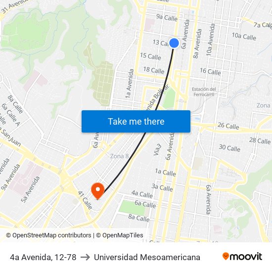 4a Avenida, 12-78 to Universidad Mesoamericana map