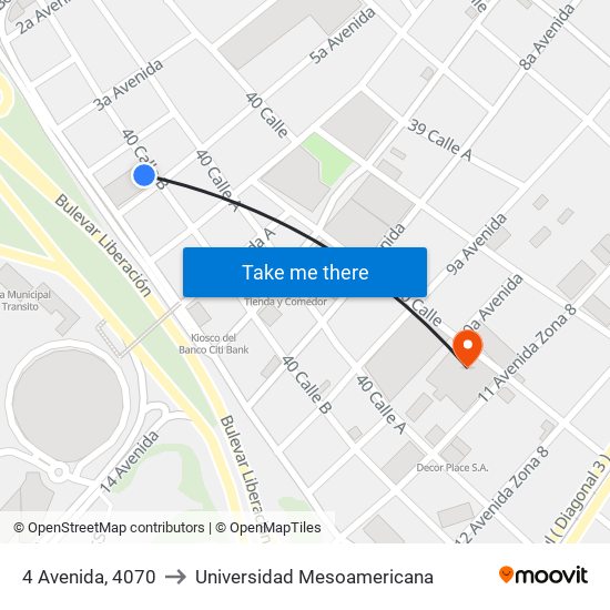 4 Avenida, 4070 to Universidad Mesoamericana map