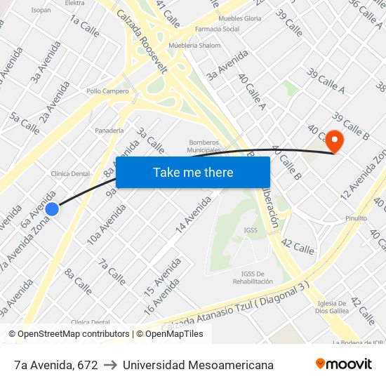 7a Avenida, 672 to Universidad Mesoamericana map