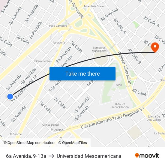 6a Avenida, 9-13a to Universidad Mesoamericana map