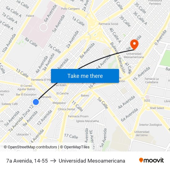 7a Avenida, 14-55 to Universidad Mesoamericana map
