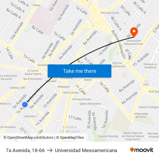 7a Avenida, 18-66 to Universidad Mesoamericana map