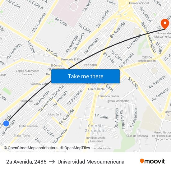 2a Avenida, 2485 to Universidad Mesoamericana map