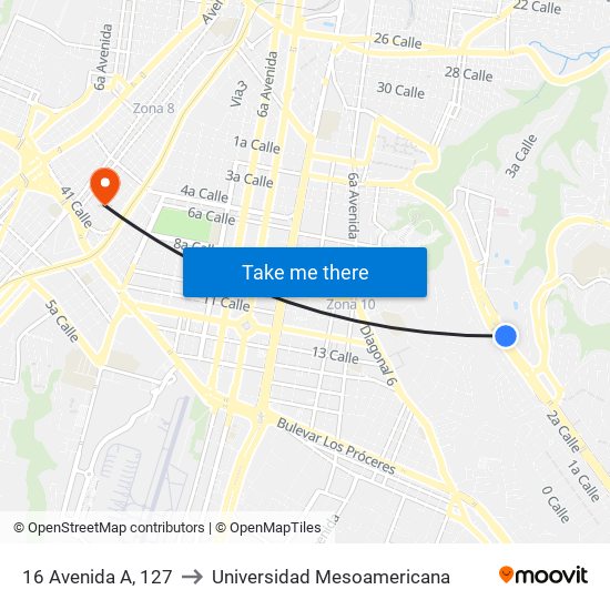 16 Avenida A, 127 to Universidad Mesoamericana map