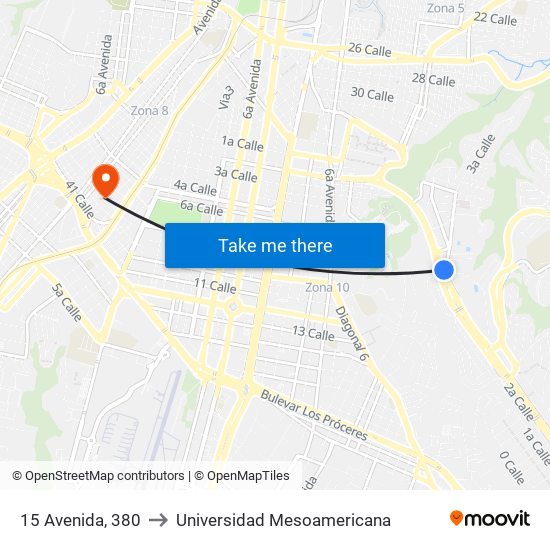 15 Avenida, 380 to Universidad Mesoamericana map