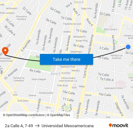 2a Calle A, 7-49 to Universidad Mesoamericana map