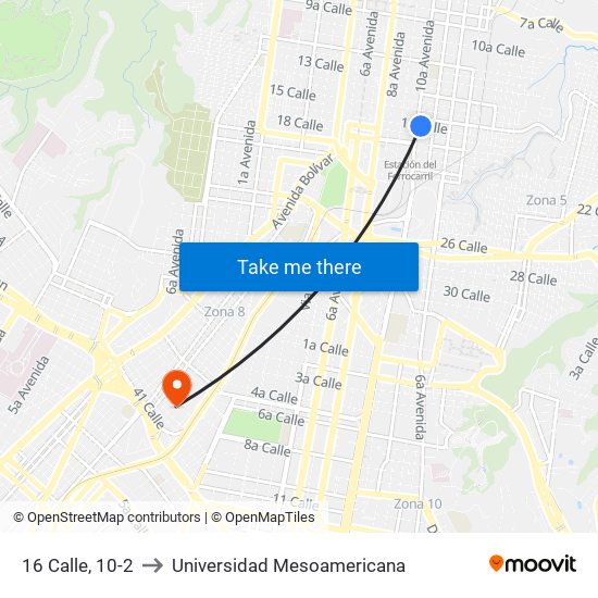 16 Calle, 10-2 to Universidad Mesoamericana map