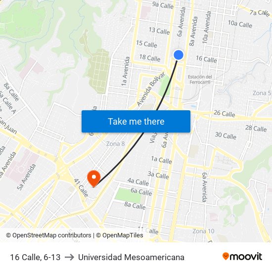 16 Calle, 6-13 to Universidad Mesoamericana map