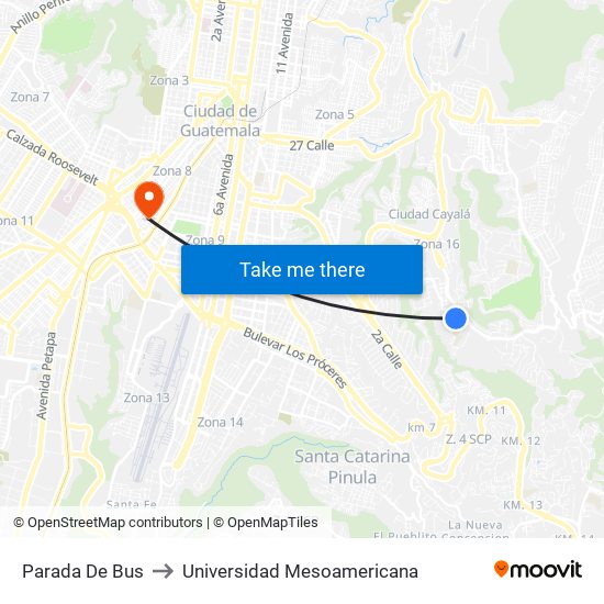 Parada De Bus to Universidad Mesoamericana map